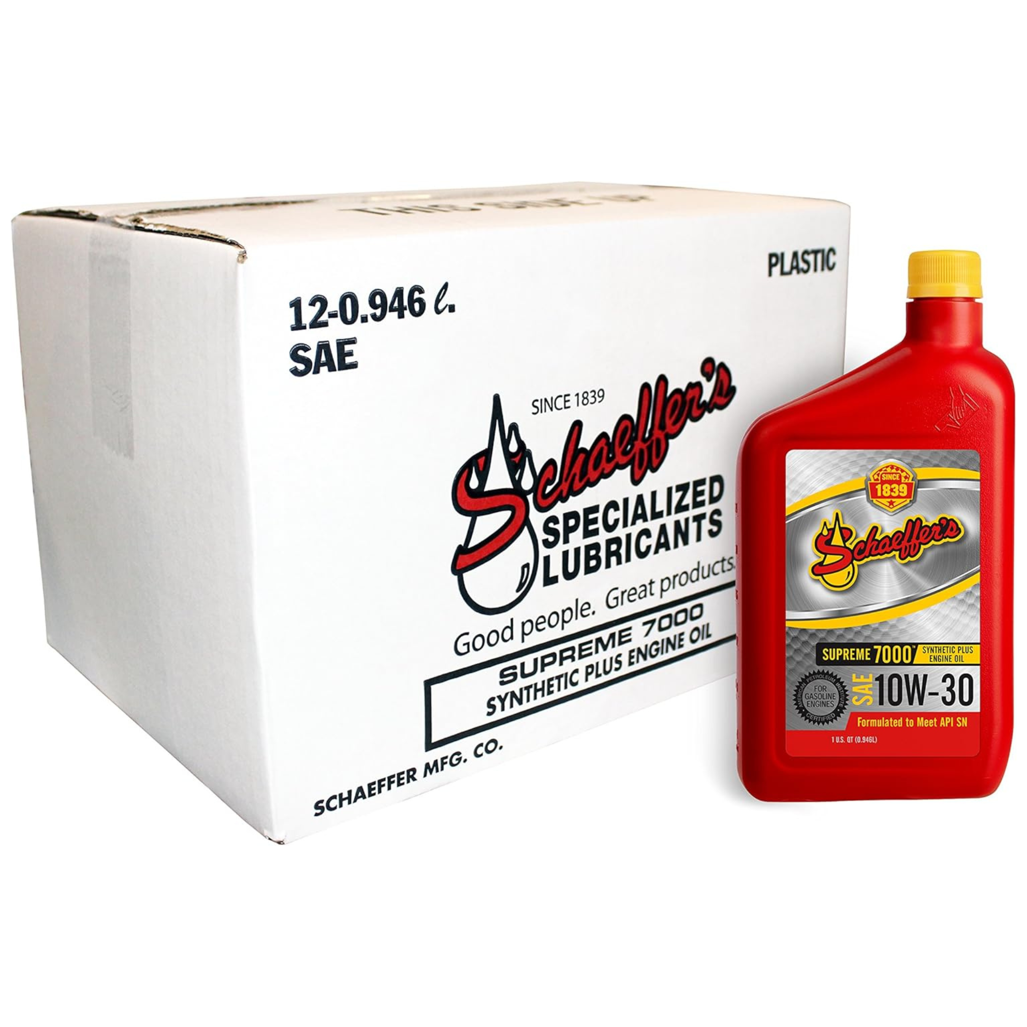 Schaeffer's 0703 Supreme 7000 Synthetic Plus 10W-30 Gasoline Engine Oil | (12) 1 Quart Bottles