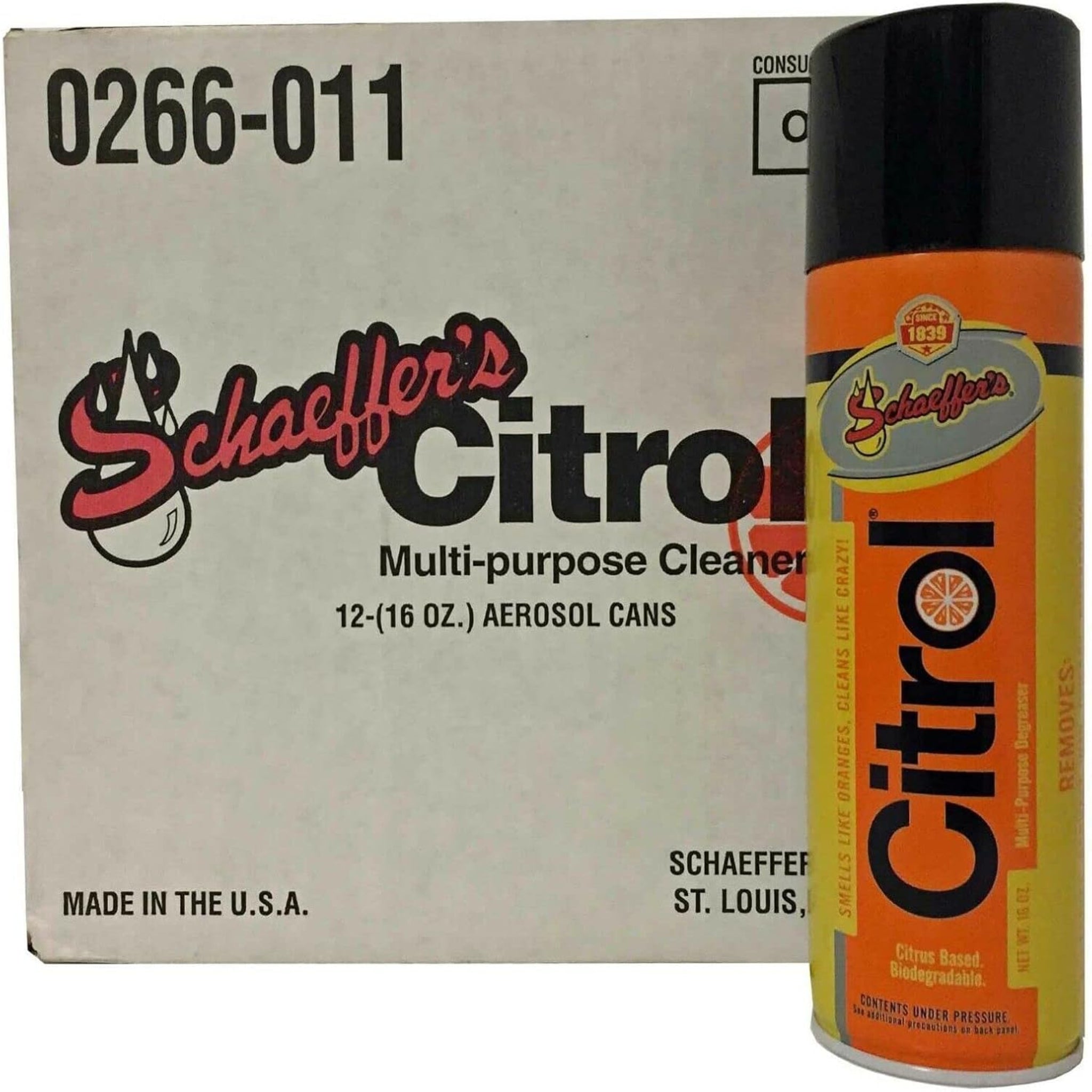 Schaeffer's Citrol 266 Heavy Duty Cleaner Citrus Based Industrial Degreaser | (12) 16oz Cans