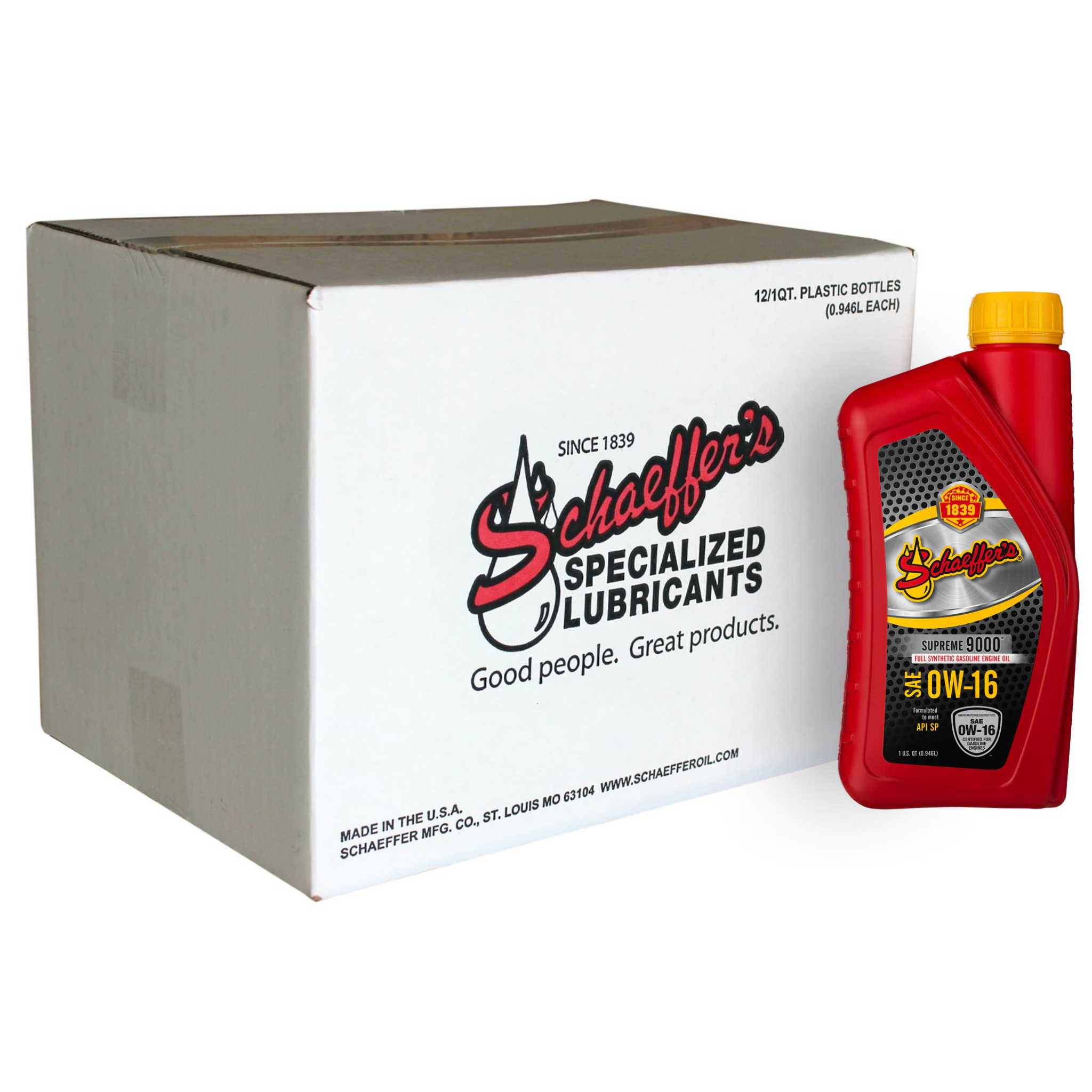 Schaeffer's Supreme 9000 Full Synthetic Engine Oil 0W-16 | (12) 1 Quart Bottles