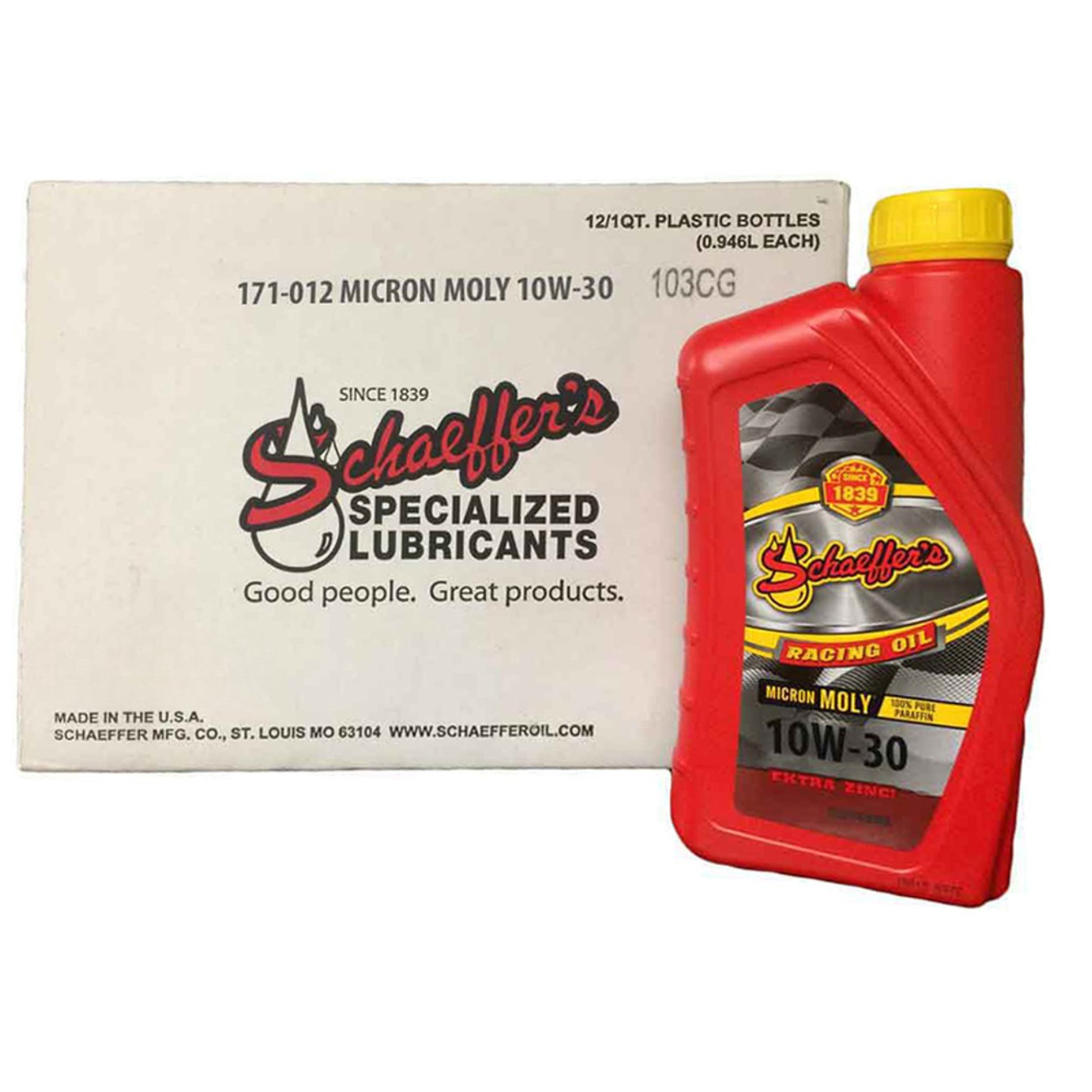 Schaeffer’s 171 Micron Moly SAE 10W-30 Racing Oil Gasoline Engine | (12) 1 Quart Bottles