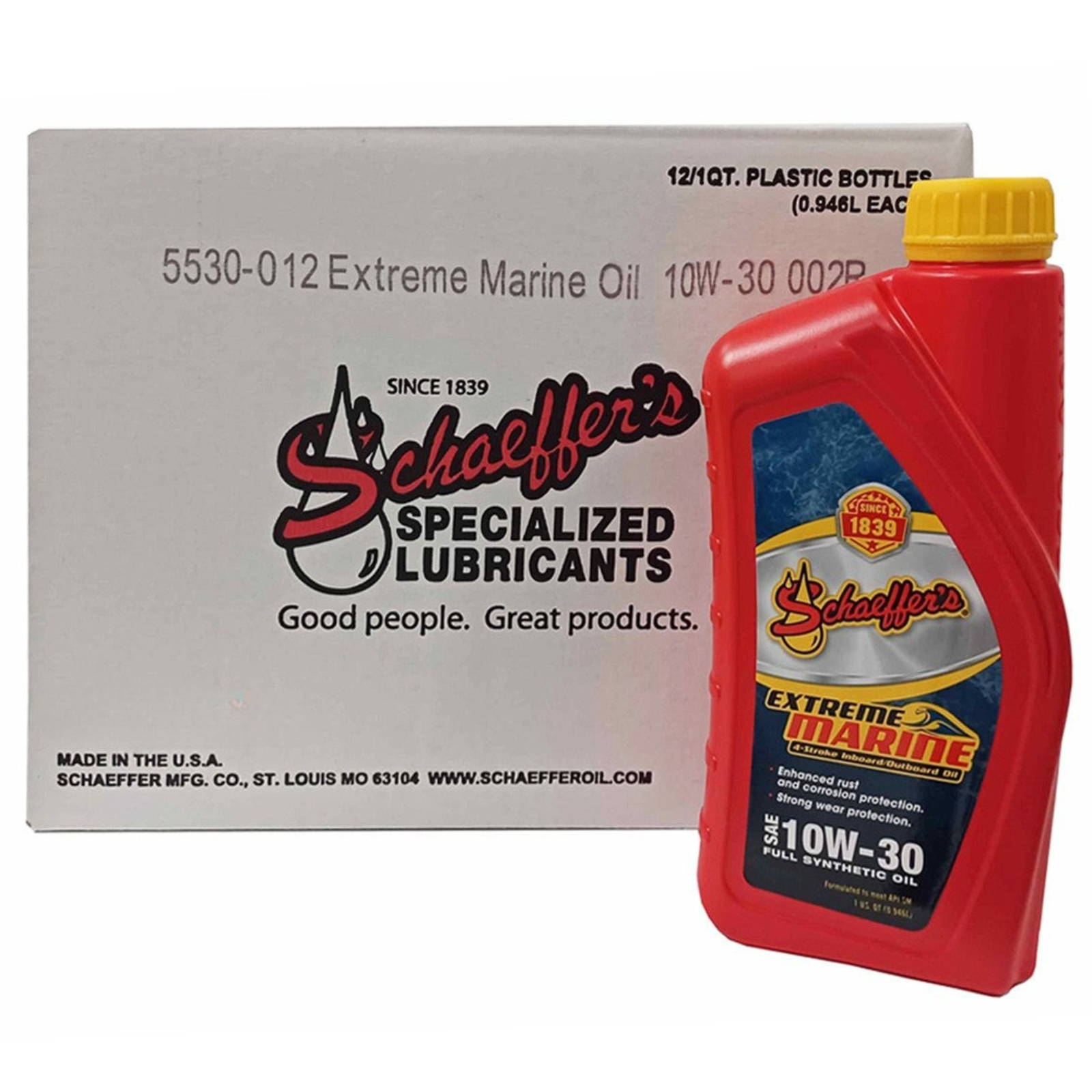 Schaeffers 5530 Extreme Marine 4-Stroke Inboard Outboard Full Synthetic Engine 10W-30 Oil | (12) 1 Quart Bottles
