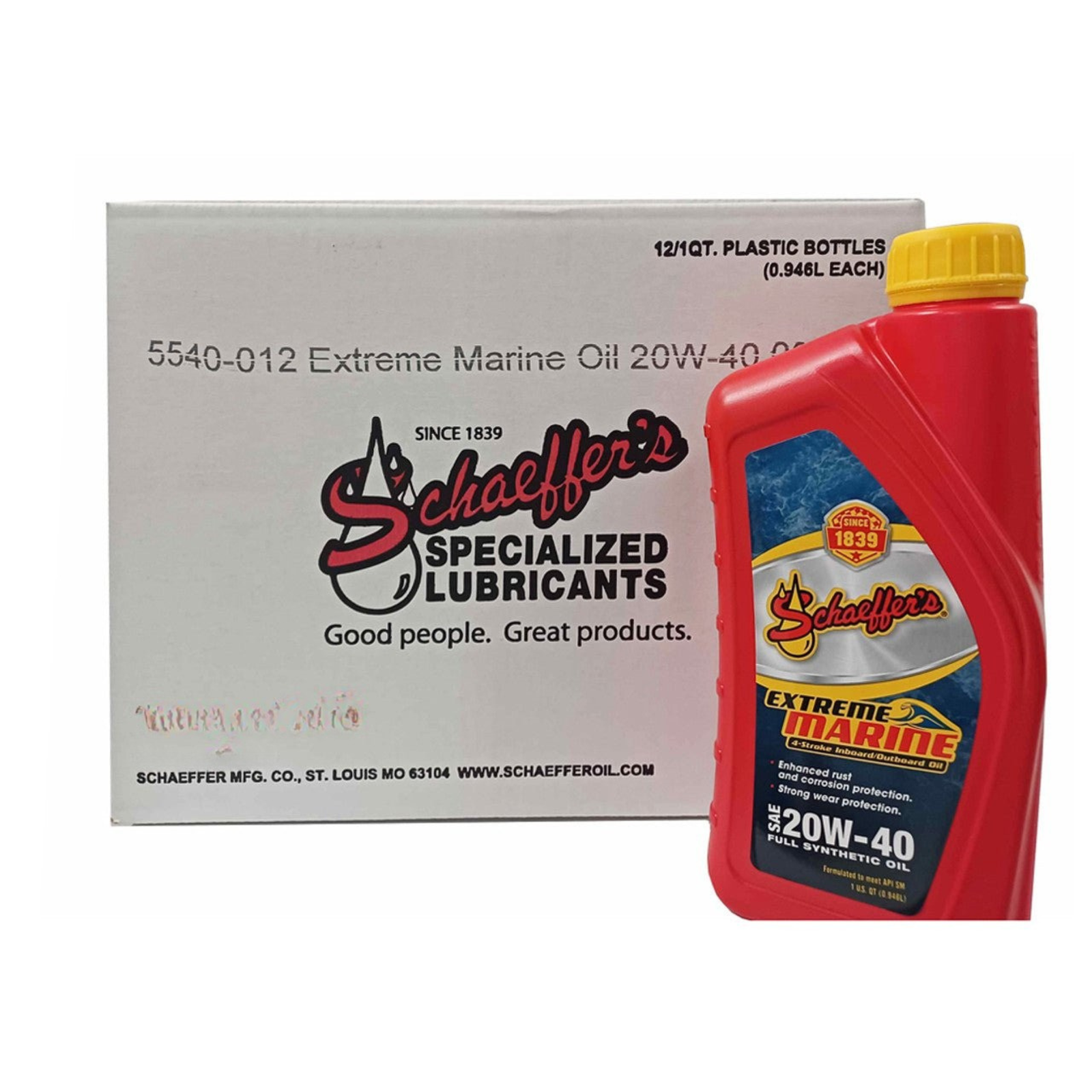 Schaeffers 5540 Extreme Marine 4-Stroke Inboard Outboard Full Synthetic Engine Oil | (12) 1 Quart Bottles