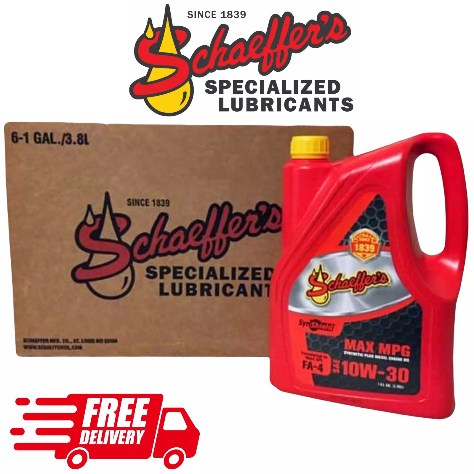 Schaeffer's FA-4 Max MPG 10W-30 Synthetic Plus Diesel Engine Oil | (6) 1 Gallon Bottles