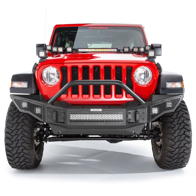 Go RhinoGo Rhino 07 - 20 Jeep Wrangler JL/JLU/JK/JKU/Gladiator JT Rockline Full Width Bumper w/ Overrider