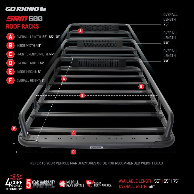 Go RhinoGo Rhino Universal 65in SRM 600 Basket Style Rack - Textured black