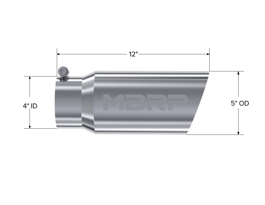 MBRP Inc.Exhaust Tail Pipe Tip 5 Inch O.D. Angled Single Walled 4 Inch Inlet 12 Inch Length T304 Stainless Steel MBRP