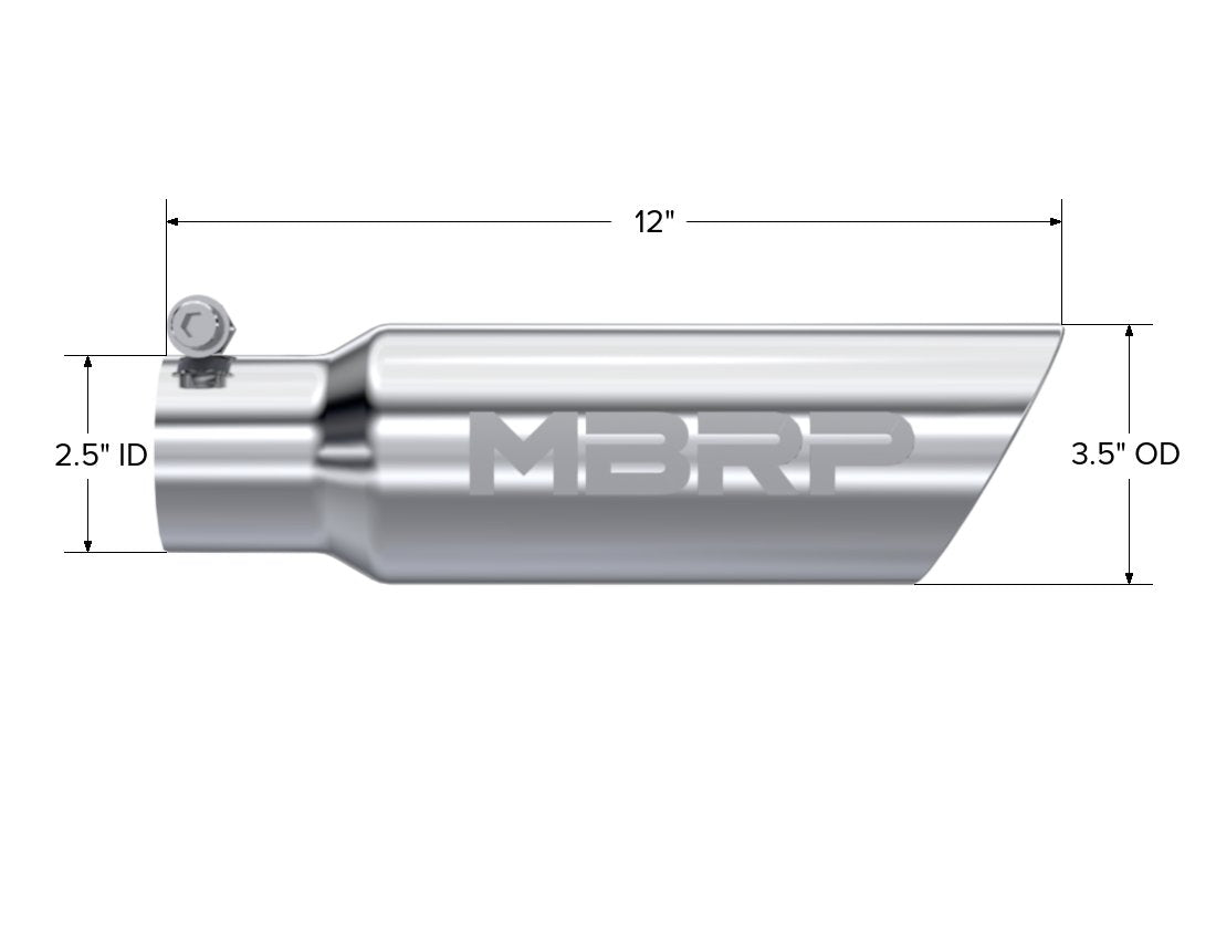 MBRP Inc.Exhaust Tail Pipe Tip 3 1/2 Inch O.D. Dual Wall Angled 2 1/2 Inch Inlet 12 Inch Length T304 Stainless Steel MBRP