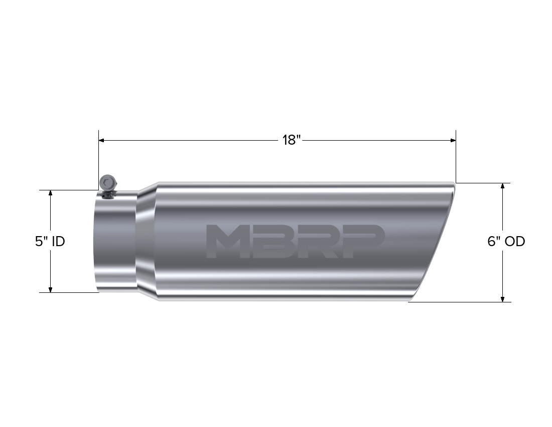 MBRP Inc.Exhaust Tip 6 Inch O.D. Angled Rolled End 5 Inch Inlet 18 Inch Length T304 Stainless Steel MBRP