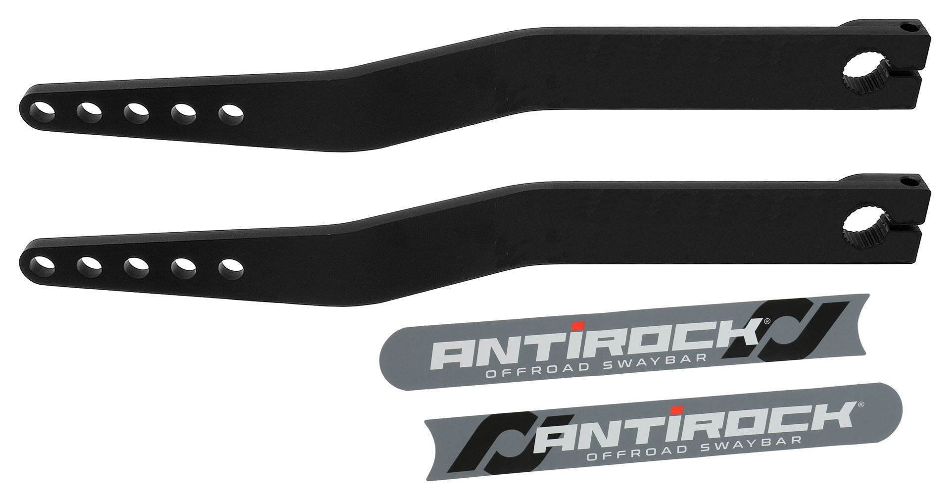 RockJock 4x4Antirock Fabricated Steel Sway Bar Arms Bent Style 19.25 Inch Long OAL 17.95 Inch C - C 1.7 Inch Offset Bend 5 Holes Includes Stickers Pair RockJock 4x4