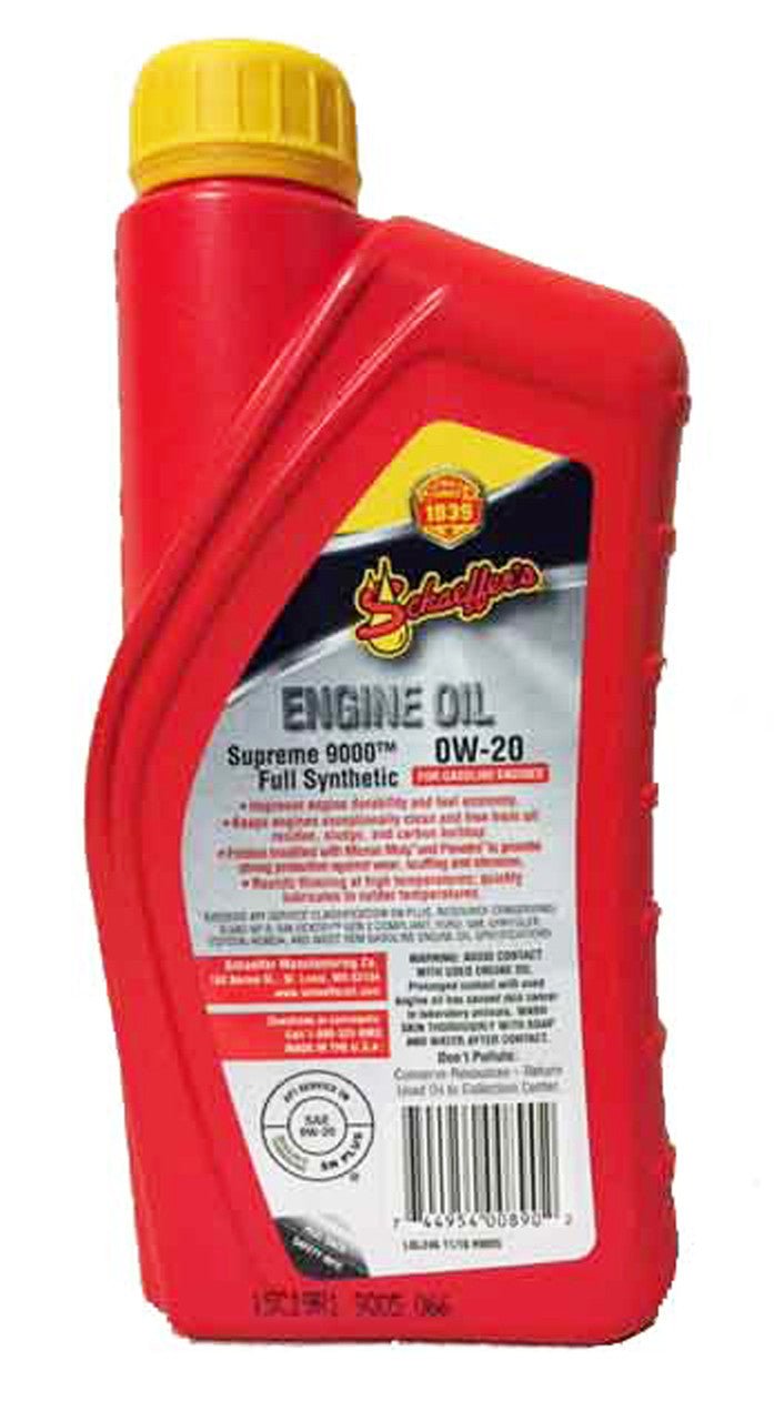 SchaeffersSchaeffer's Supreme 9000 Full Synthetic 0W - 20 Engine Oil | (12) 1 Quart Bottles