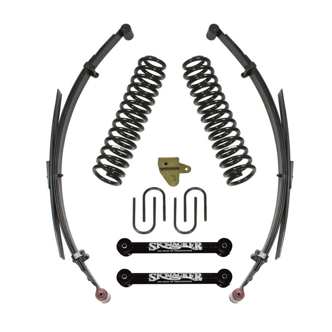 SkyjackerJeep Cherokee Standard Lift Kit 3 Inch Lift 84 - 01 Cherokee Includes Front Coil Springs Rear Leaf Springs Front Lower Links Track Bar Relocation Bracket Rear U Bolt Kit Skyjacker