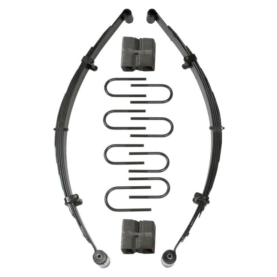 SkyjackerLift Kit 3.5 - 4 Inch Lift 75 - 83 Jeep Cherokee 75 - 88 Jeep J10 75 - 88 Jeep J20 75 - 83 Jeep Wagoneer Includes Front Leaf Springs Front Bushing Kit Front/Rear U Bolt Kits Rear Block Skyjacker