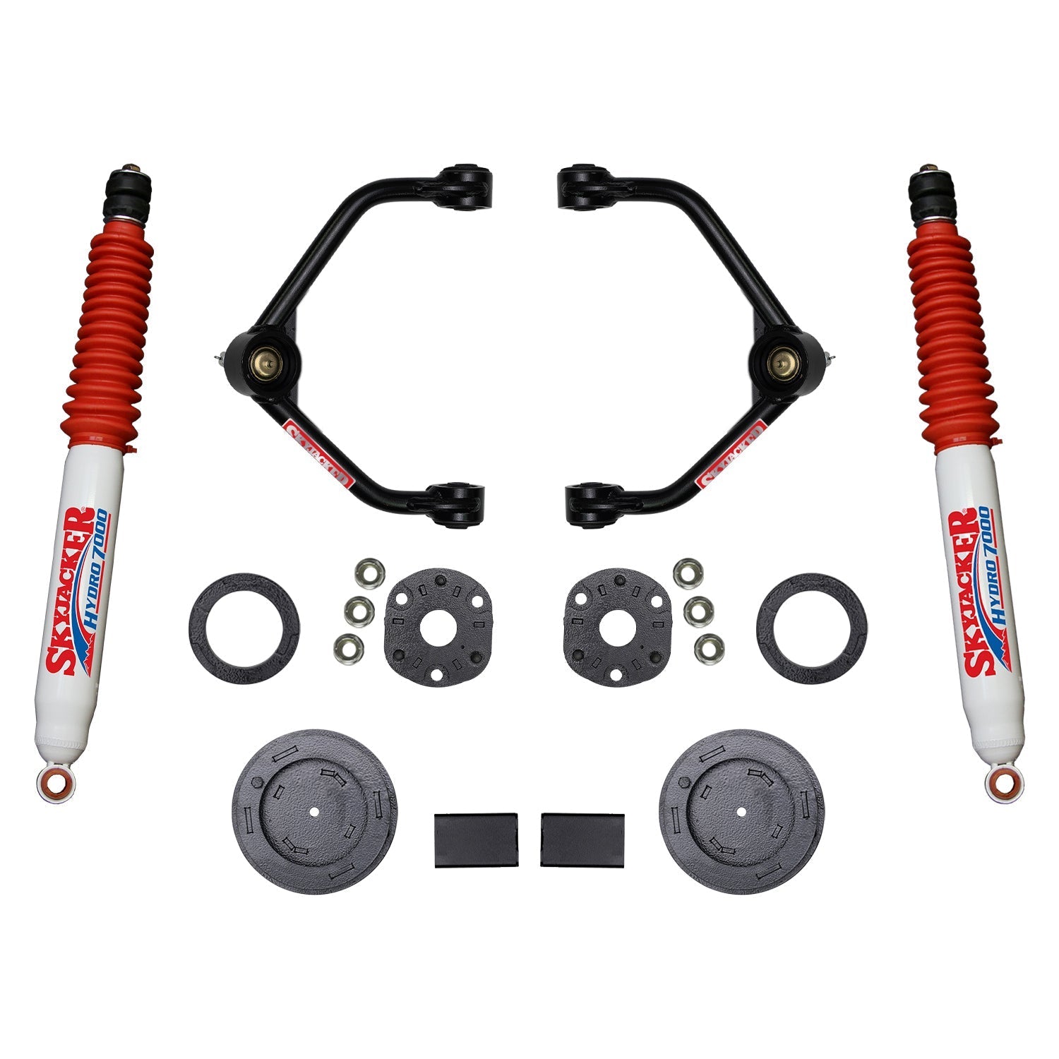 Skyjacker3 Inch Suspension Lift Kit With Front Strut Spacers Front Upper A - arms Rear Coil Spring Spacers Rear Bump Stop Spacers And Rear Hydro 7000 Shocks 2019 - 2021 Ram 1500 Skyjacker